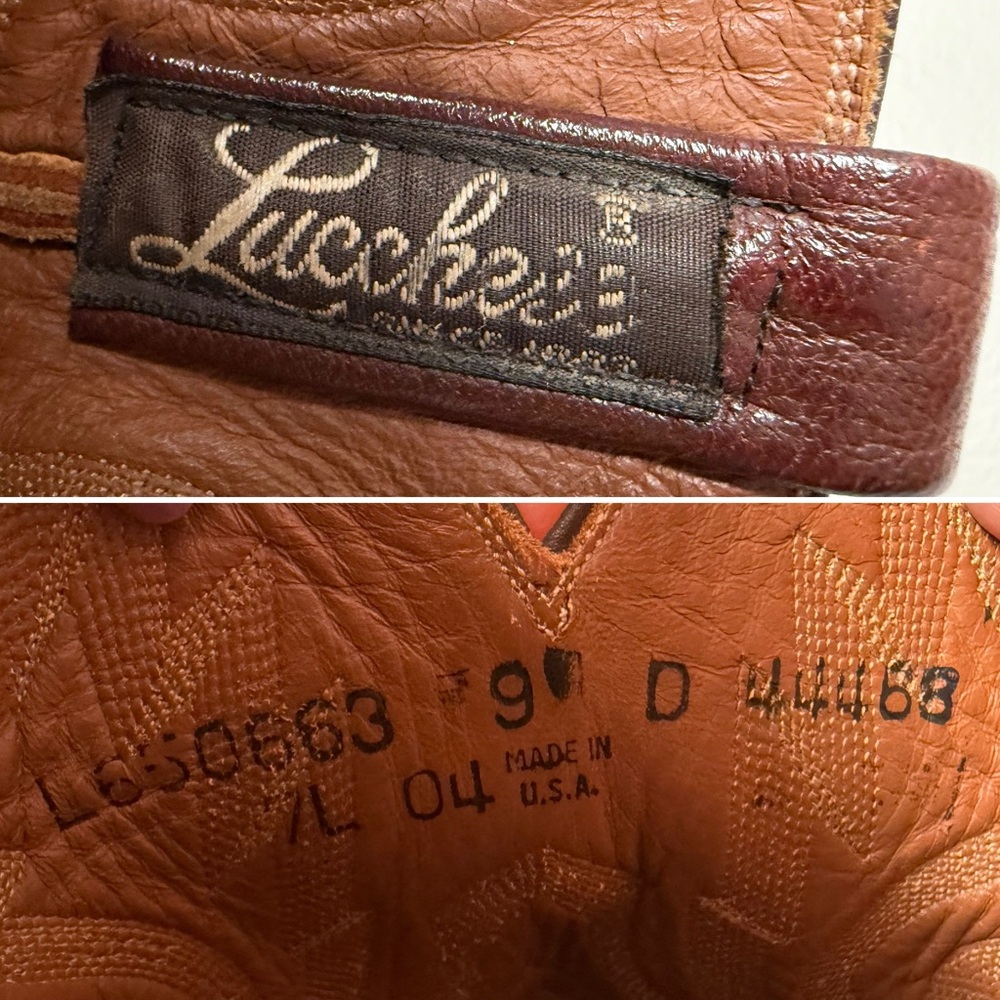 Lucchese Ostrich Leather Cowboy Boots Mens 9D Brown Western Ranch USA Made - Picture 5 of 13